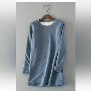 Womens Cozy Light Blue Fleece Lined Tunic Style Pullover Sweatshirt XS or S?
